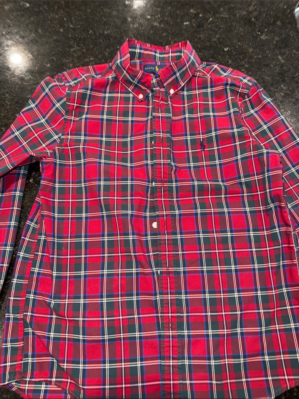 Ralph Lauren Red and Navy Plaid Button-Down Shirt - Boys L